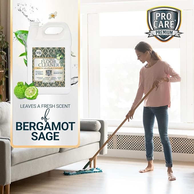 ProCare Bergamot Sage Floor Cleaner (Made in USA) | Vinyl, Wood, Tile, Stone & Laminate Floor Cleaner For Mopping, Household Supplies, Cleaning Solution For Kitchen & Bathroom - 1 Gal (128 Fl Oz)