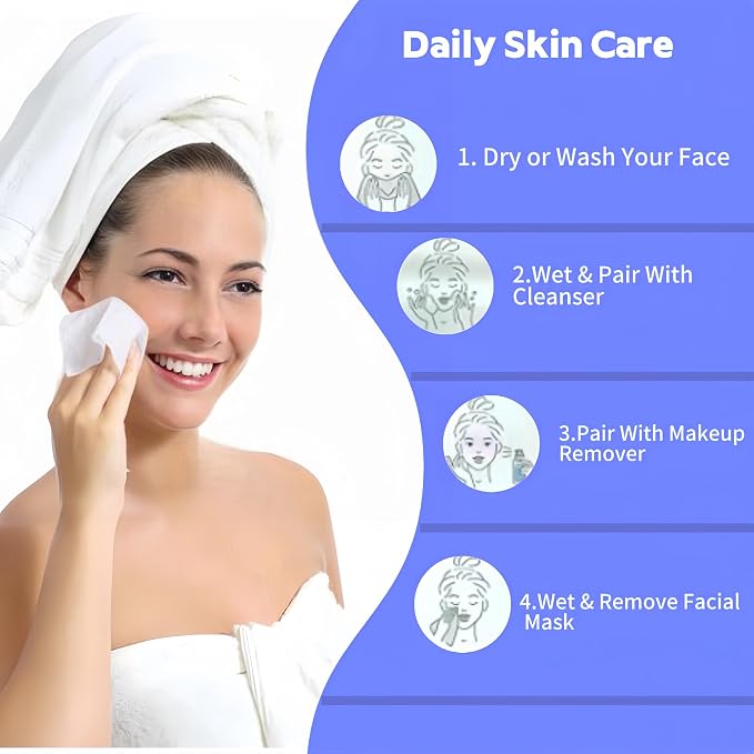 Disposable Face Towel 300 Count, Soft Cotton Clean Skin Face Towels, Dry Wipes Cotton Facial Towels Wash Cloths Tissue Thickened, Face Towelettes Disposable for Makeup Remover, Cleansing and Skincare