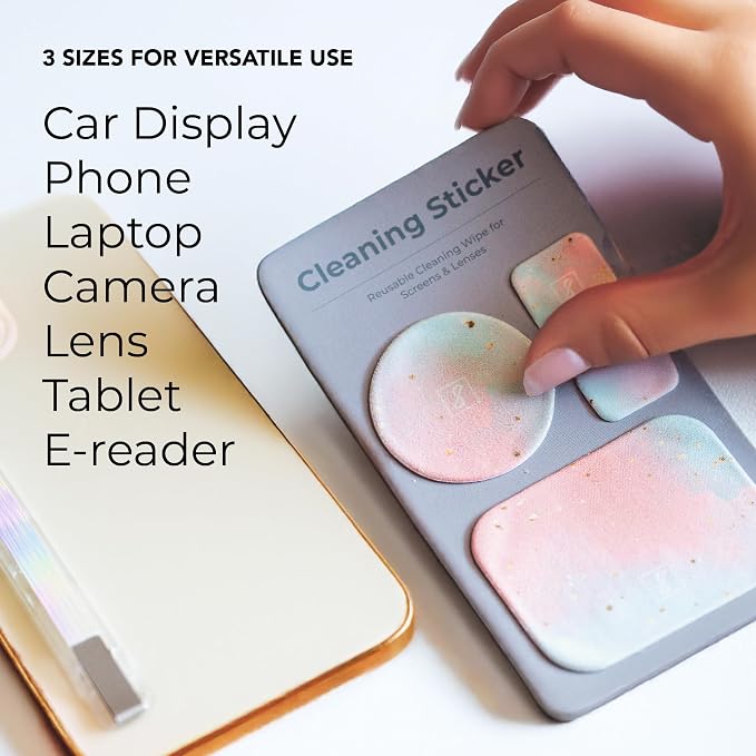 SleekStrip Portable Cleaning Sticker Pad Reusable Screen Cleaner Wipes Lens Cleaner Wipes for Phone iPad Car Touch Screen Display MacBook Computer Laptop Camera Lens Electronic TV Monitor - 2PK (8PCS)