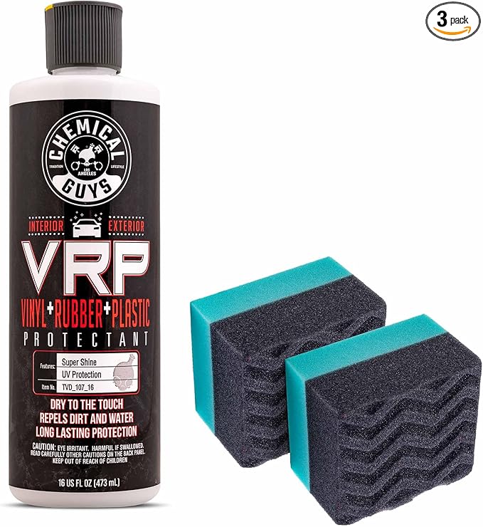 Chemical Guys, VRP Vinyl, Rubber & Plastic Dressing & WonderWave Kit, 16 oz | Water-based VRP dressing plus two foam applicators for an even satin shine on trim, tires and interior plastic