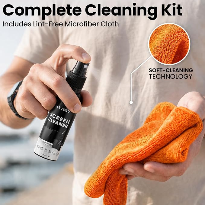 Screen Cleaner Spray - TV Screen Cleaner Spray and Microfiber Cloth kit, Computer Screen Cleaner & Car Screen Cleaner for TV, Monitor, Laptop, MacBook, iPad, iPhone and Electronic Devices - 2 Pack