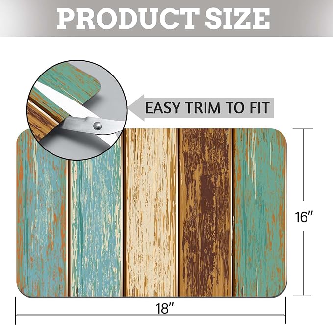 MCALK Teal Dish Drying Mat for Kitchen Counter, Wood Pattern Dish Drying Pad with Anti-Slip Rubber Base, Absorbent Kitchen Sink Mat with Farmhouse Art Decor (1 pc 18" x 16")