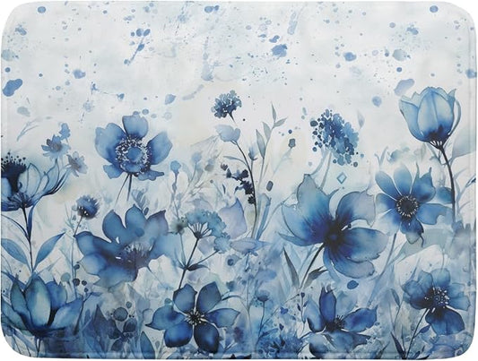Giwawa Blue Floral Dish Drying Mat for Kitchen Counter Watercolor Leaves Dishes Drainer Rack Mat Absorbent Microfiber Dish Draining Pad 18x24 Inch