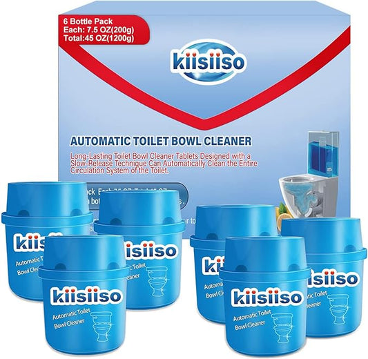 KIISIISO Toilet Bowl Cleaners 6 Bottles, Automatic Long-Lasting Toilet Bowl Cleaner Tablets in Bottle, for About 6 Months' Supply, Blue
