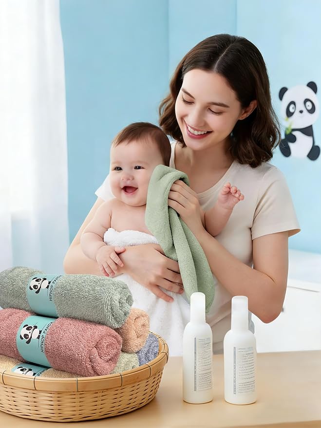 HIPHOP PANDA Baby Washcloths, Rayon Made from Bamboo - 2 Layer Ultra Soft Absorbent Newborn Bath Face Towel - Reusable Baby Wipes for Delicate Skin - Pastel Macaron, 6 Pack