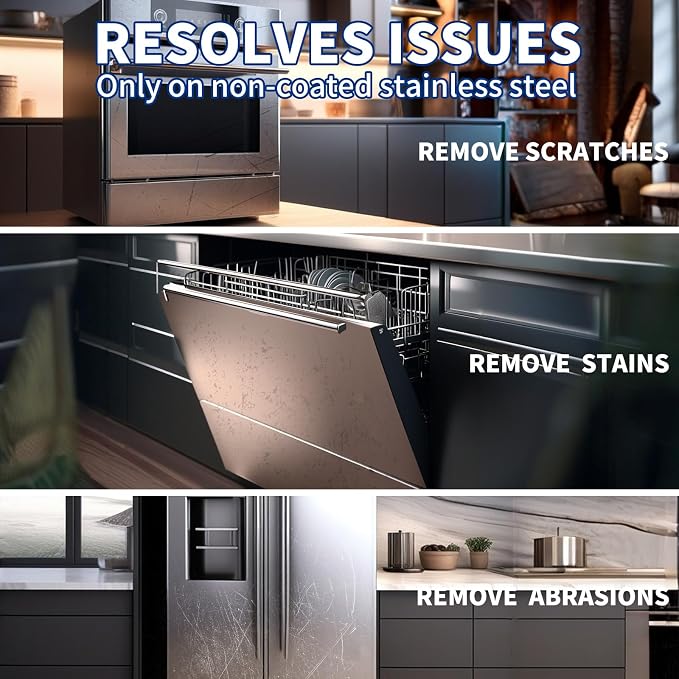 Stainless Steel Scratch Remover Kit, Suitable for Sinks & Appliances Scratch Repair & Polish, Used for Non-Coated Stainless Steel & Easily Remove Rust, Discoloration