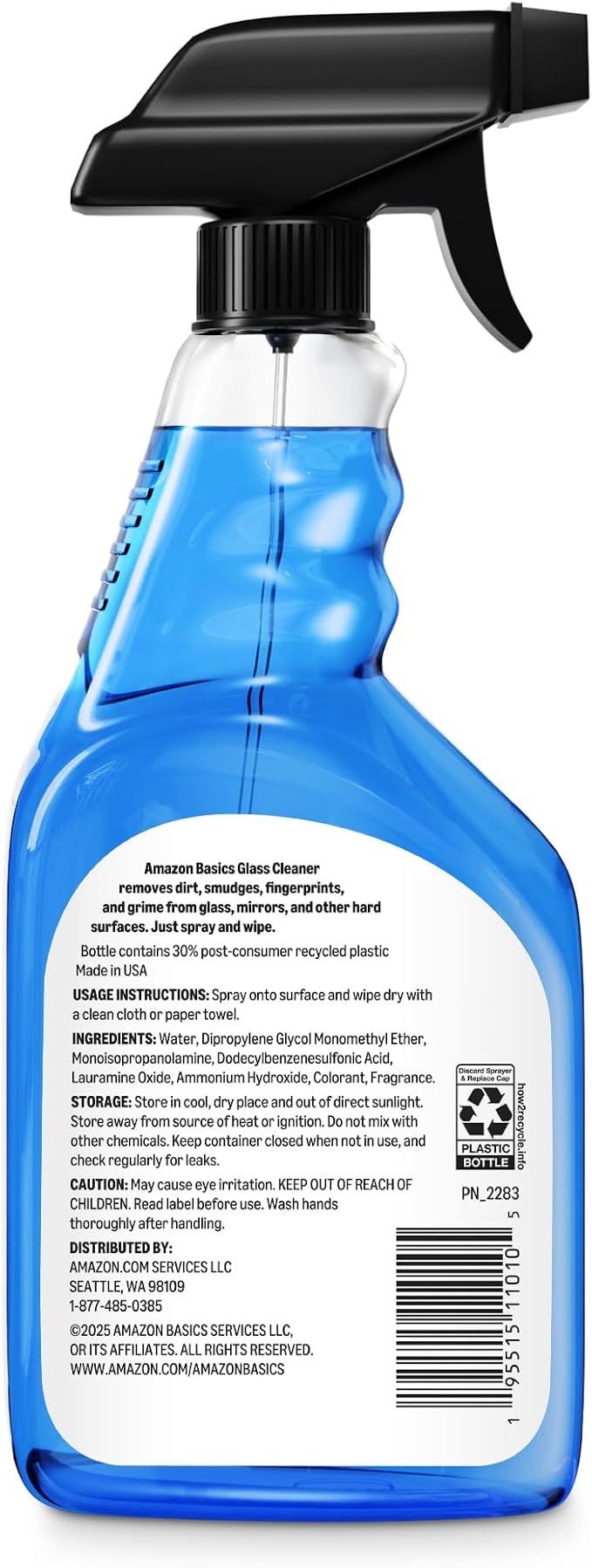 Amazon Basics Glass Cleaner, Streak-Free Shine, 32 Fl Oz, Pack of 2 with 1 Sprayer