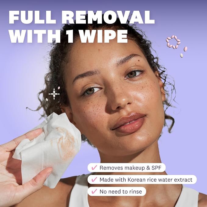 THE FACE SHOP Rice Water Bright Makeup Remover Wipes for Face, Moisturizing, Infused with Rice Extract, Disposable Cleansing Facial Wipes, 50 Count