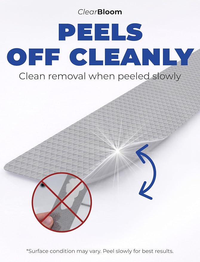 Clear Bloom Anti Slip Shower Stickers 24 PCS, Gray Non-Slip Shower Strips for Adults, Premium Adhesive Bath Tub Stickers