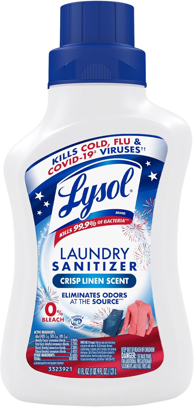 Lysol Disinfectant Laundry Sanitizer & Scent Booster, Laundry Detergent Additive, Color Safe Bleach Alternative, Laundry Odor Eliminator, Kills Bacteria & Viruses, Crisp Linen Scent, 41 Fl Oz Liquid
