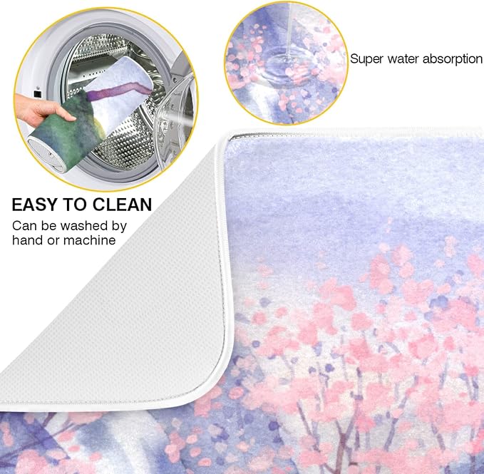 Absorbent Dish Drying Mat for Kitchen Counter - Chinese Painting Colors Microfiber Drying Pad, Reversible Drainer Mats for Countertop, Lager 18 x 24 inch