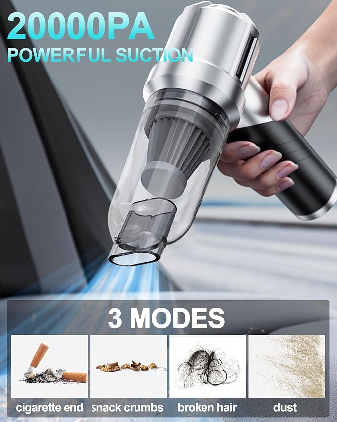 houscly Car Vacuum Cordless Mini Handhled 4-in-1 High Power Cleaner 20000Pa | Brushless motor-6000mAh-Rechargeable-Duster blower-Pet hair crumb cleaning for car sofa office desk- Ideal gifts for men
