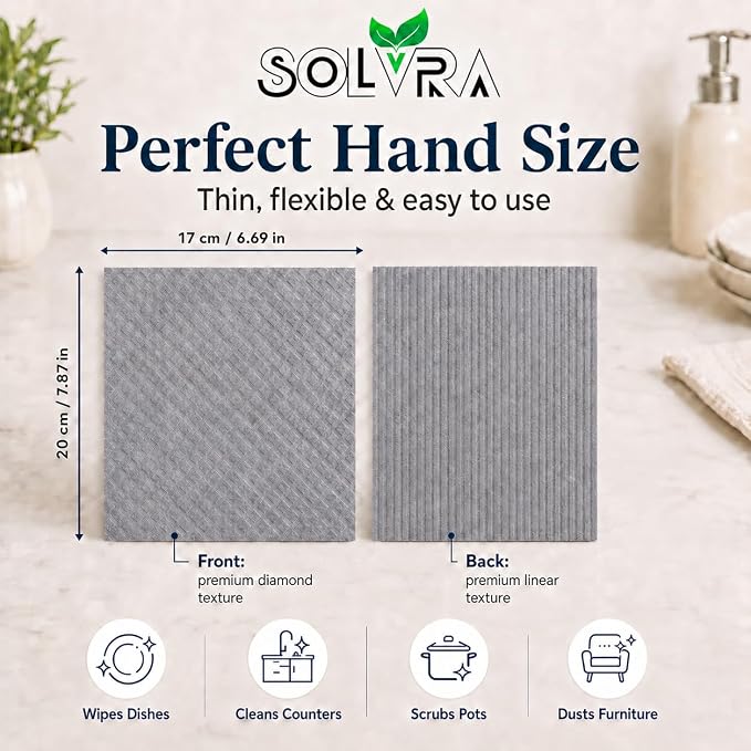 Swedish Dishcloths for Kitchen – 10 Pack Grey Reusable Cellulose Sponge Cloths – Ultra Absorbent, Eco-Friendly Cleaning Towels – No Odor, Assorted Dishcloths for Washing Dishes & General Cleaning