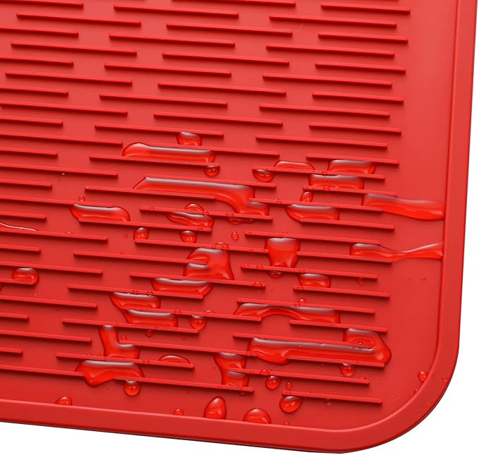 MicoYang Silicone Dish Drying Mat for Multiple Usage,Easy clean,Eco-friendly,Heat-resistant Silicone Mat for Kitchen Counter or Sink,Refrigerator or Drawer Liner Red 4XL 32 inches x 18 inches