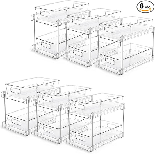 Vtopmart 6 Pack Bathroom Under Sink Organizer | Slide-out drawers, Multi-purpose storage, Slide-out drawers, Clear visibility, Easy setup