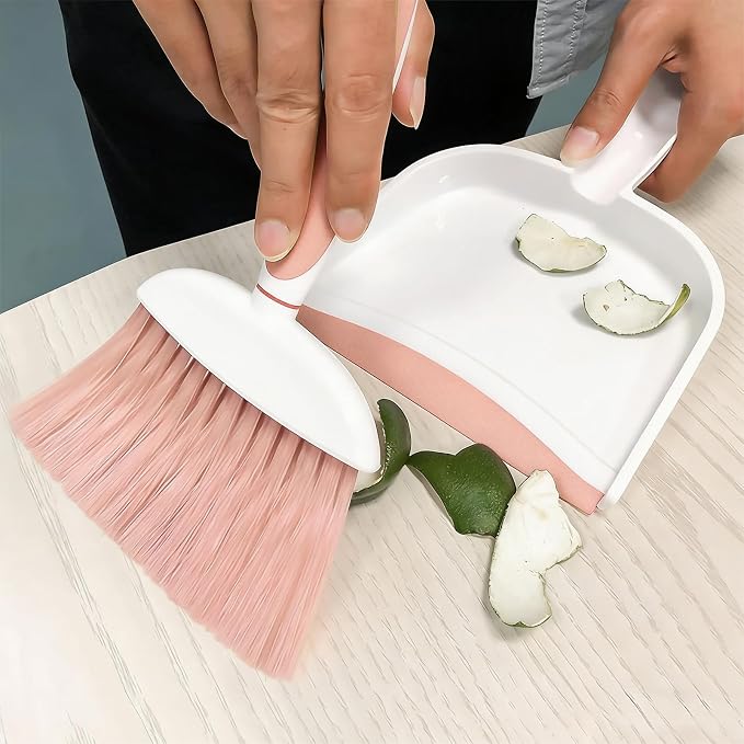 Broom Dustpan Brush Small Dust pan: Small Broom and Dustpan Set Mini Dust pan and Brush Set for Desk, Home, Camping Tent (Pink)