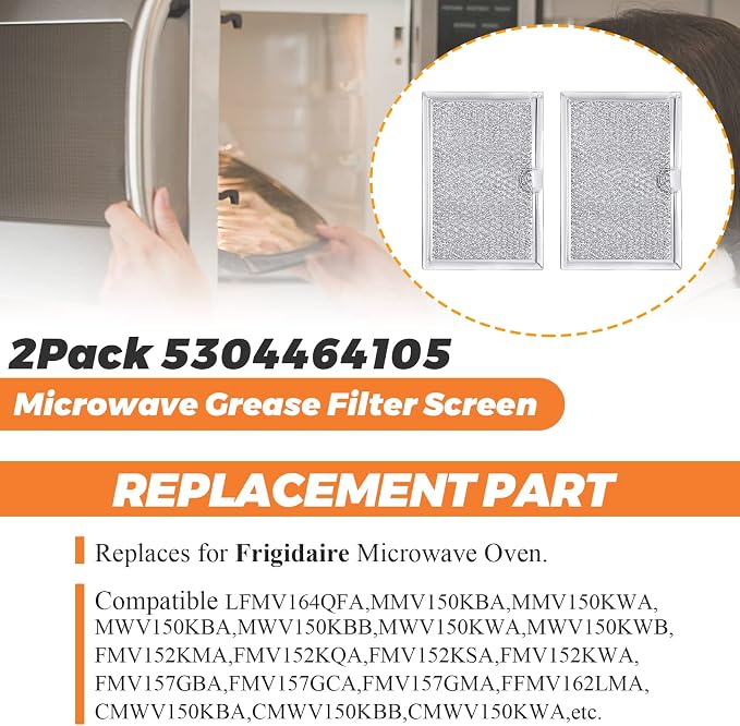 5304464105 WB06X10608 Microwave Grease Filter Screen 5304478913 by Beaquicy - Replacement for Frigid-aire Microwave Oven - Pack of 2
