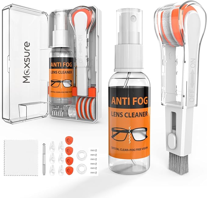 Glasses Cleaner Kit,Eyeglass Repair Kit- Eyeglass Cleaner |24H Anti Fog Lens Cleaner Spray| Microfiber Cleaning Cloth|3 in 1 Screwdriver| 6 Silicone Eyeglass Nose Pads with Screws| 2 Glasses Ear Grip