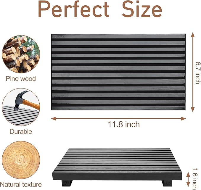 Black Bathroom Counter Tray Organizer Wood Riser Stand Kitchen Soap Holder | Rustic Countertop Trays Wooden Pedestal Display Dish Soap Dispenser Holder for Bathroom Decor Sink Accessories Vanity Tray