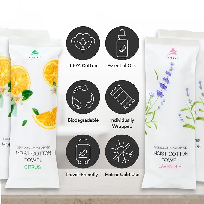 120 Hot or Cold Wrapped Moist Towels – 9'' x 9" Moist Towelettes Individually Wrapped Scented Disposable Face & Hand – Pre-Moistened Hand Wipes Soft Refreshing for Travel, Spa, Restaurant - Mixed