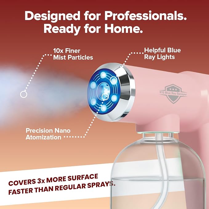 Nano Spray Gun, Electric Continuous Spray Bottle for Hair and Plants, Pink | Multipurpose Cordless Sprayer for Curly Styling, Plant Misting or Skin Care, USB-C Rechargeable Atomizer for Ultra Fine Mist