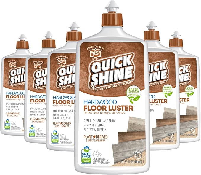 Quick Shine Hardwood Floor Luster 27 oz-6 Pk, Natural Looking Shine | Plant Derived Carnauba Polish, Renew & Protect, Streak & Haze Free, Non-slip, pH Neutral, No PFAS, EPA Safer Choice