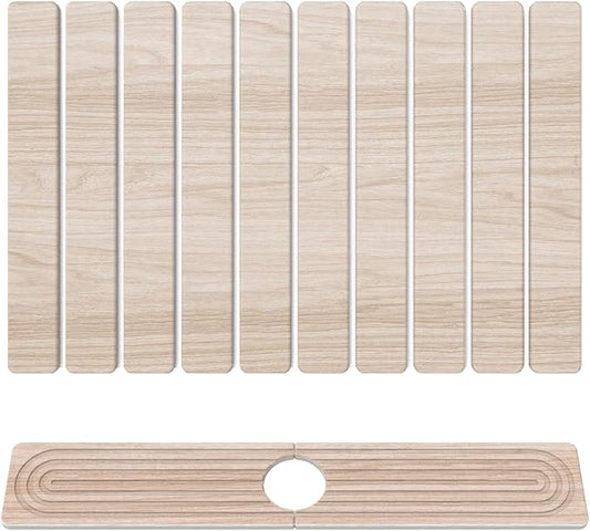 Stone Drying Mat for Kitchen Counter, 24"x16" Water Absorbing Dish Drying Mat with 24"x4" Faucet Mat for Kitchen Sink, Diatomaceous Earth Quick Dry Stone Mats for Dishes Bottles Cups (Wood Grain)