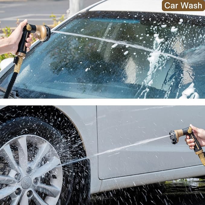 FANHAO Heavy Duty Garden Hose Nozzle, Metal Hose Sprayer Easy Thumb Control | 8 Spray Patterns, Rustproof Water Nozzle, Non-Slip Ergonomic Grip, Elder & Child Friendly for Garden, Car & Pet, Khaki