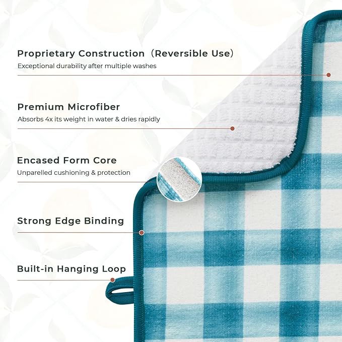 FRESHMINT Printed Dish Drying Mats for Kitchen Counter 2 Pack Absorbent Reversible Drying Mats Microfiber Kitchen Countertop Protector Dishes Drying Pad Extra Large 18"x24" Dish Mat