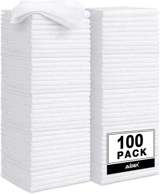 AIDEA Microfiber Cleaning Cloth White, 100PK, Cleaning Rags, 11.5"×11.5" | Microfiber Towels for Cars, Lint Free Cloth for House, Kitchen, White Shop Towels, Cleaning Supplies