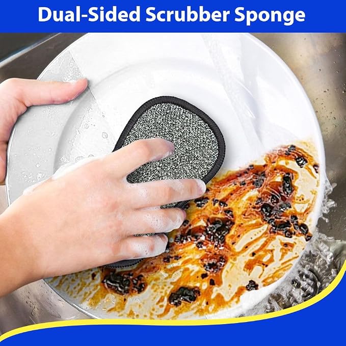 12 Pack Multi-Purpose Scrub Sponges for Kitchen by SmilePowo Non-Scratch Microfiber Sponge Along with Heavy Duty Scouring Power - Effortless Cleaning of Dishes, Pots and Pans