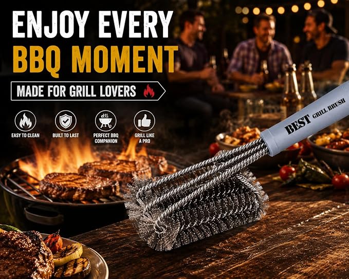Best BBQ Grill Brush Stainless Steel 18" Barbecue Cleaning Brush w/Wire Bristles & Soft Comfortable Handle - Perfect Cleaner & Scraper for Grill Cooking Grates