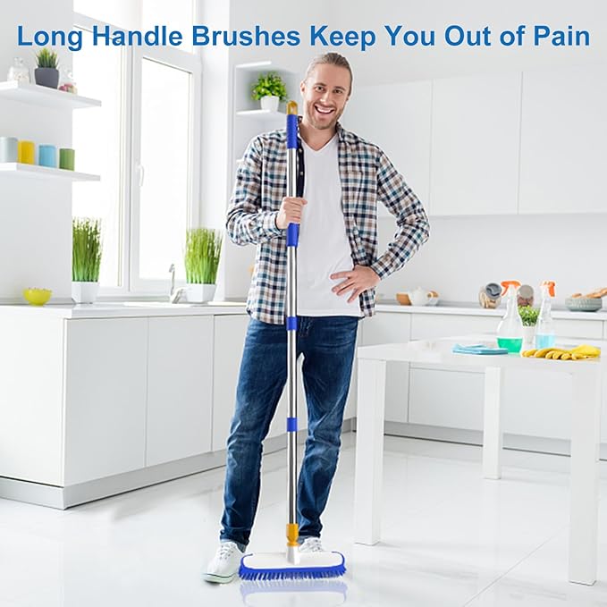 ITTAR 55" Extendable Floor Scrub Brush, 12" Wide Heavy-Duty 2-in-1 Scrub & Squeegee Deck Brush for Tile Grout Shower Floor, Kitchen, Restaurant, Patio & Garage Cleaning