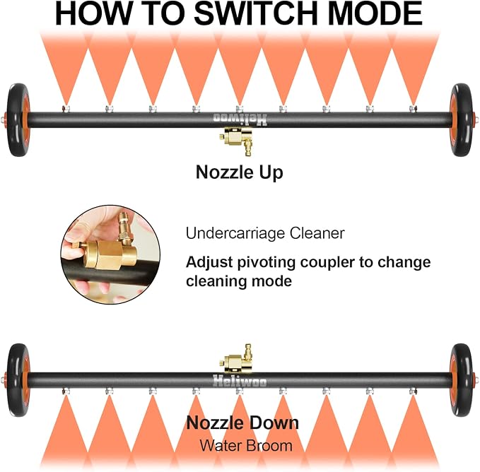 Undercarriage Pressure Washer Attachment 30 inch, Water Broom 4000 PSI | Heliwoo Dual Function Power Washer Surface Cleaner with 9 Nozzles & 3pcs 1/4’’ QC Extension Wand for Chassis Driveway Yard