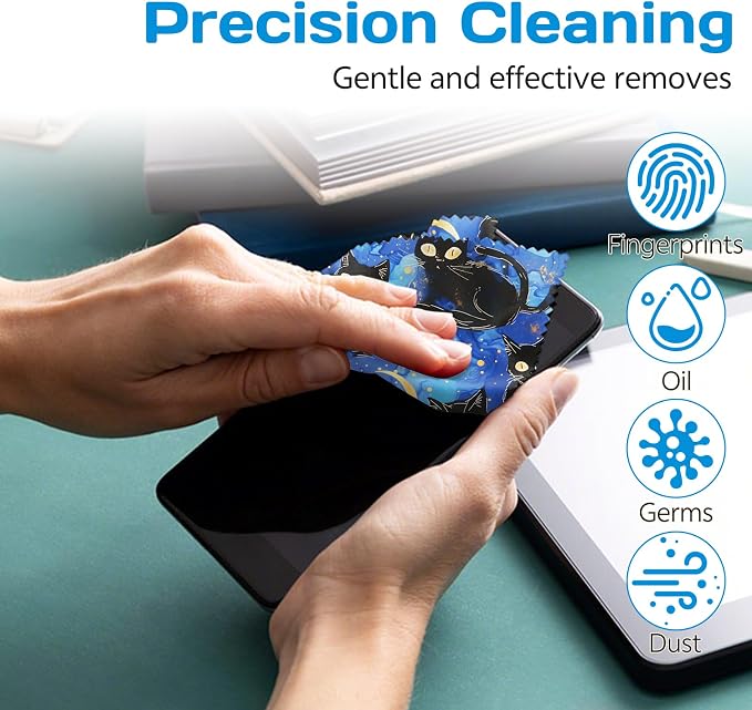 6 PCS Glasses Cleaning Cloth Eyeglass Lens Cleaning Cloth Eyeglasses Wipes Microfiber Reusable Soft for Phone Screens Camera Unisex Women Girls Cute Aesthetic (6.3"x6.3")-Sunflower Black Cat
