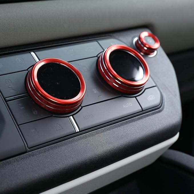 Aluminum Alloy Car Interior Air Conditioning & Volume Adjustment Knobs Decorative Cover Trim for Land Rover Defender 110 2020 Accessories (Red)