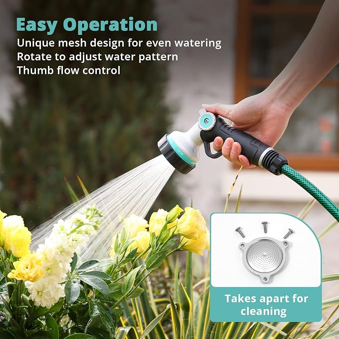 QUOBAS Garden Hose Nozzle Heavy Duty, Water Hose Sprayer Nozzle | 6 Adjustable Spray Patterns, Slip Resistant Hose Nozzle with Thumb Control for Watering Lawn, Car Wash, Pet Cleaning & Patio