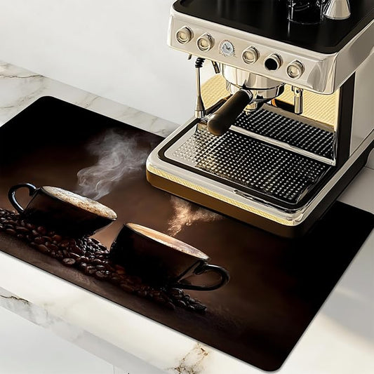 Dish Drying Mat Large Coffee Mat Absorbent Drying Mat for Kitchen Counter Coffee Bar Accessories 32"x 17", Latte Cups 5