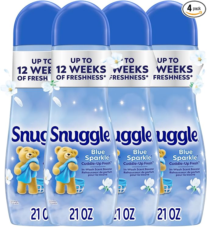 Snuggle In Wash Scent Booster, Blue Sparkle, 21oz, 4-Pack | Fragrance enhancer for clothes, bedding and activewear, HE safe, Bead form, Works in all machines and water temperatures