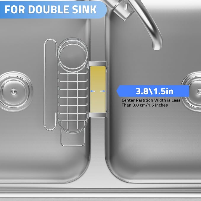 Cisily Kitchen Sink Caddy Sponge Holder in The Sink, Stainless Steel Kitchen Sink Organizer, Brush Holder, Dish Cloth Hanger, Sink Stopper Holder (Hanging-Silver)