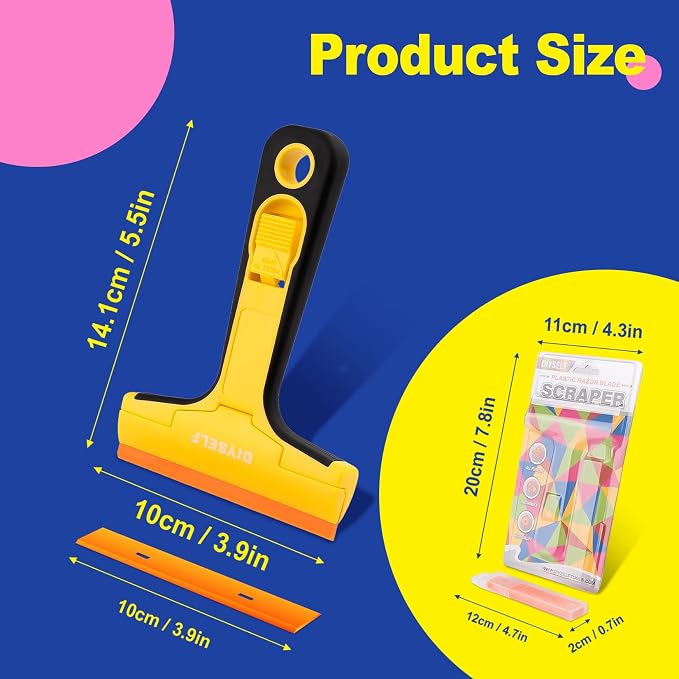 DIYSELF Glass Scraper Tool with 5 Pcs 4-Inch Plastic Blades for Stovetop | Wide 4-Inch Edge, Plastic Razor Blade Scraper for Glass, Labels, Stickers, Paint, Cooktops & Tile, Home Cleaning, Green