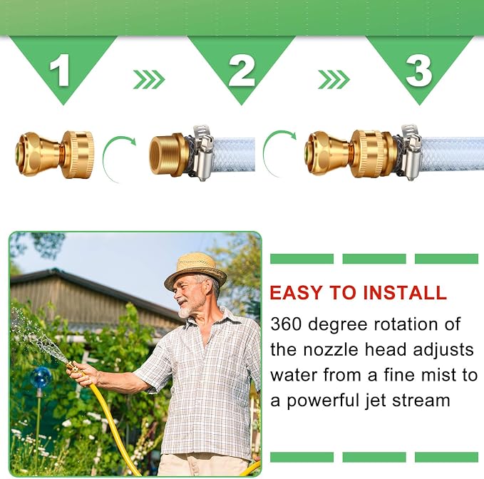 Hotop 3 Pack Big Shot Nozzle Power Brass Hose Nozzle Adjustable Twist Sprayer for Garden (3/4 Inch)