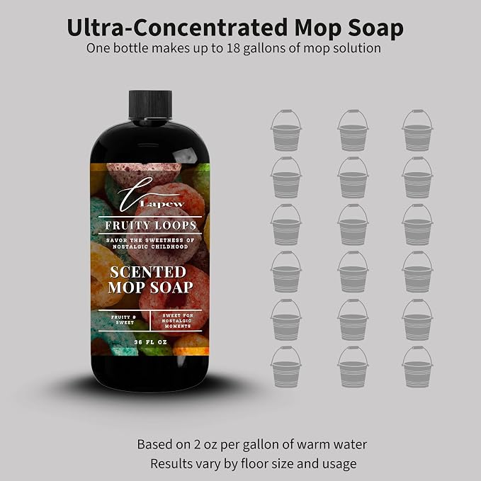 Lapew Fruity Loops Scented Mop Soap - Luxury Floor Cleaner Concentrate for Mopping Tile, Laminate, Vinyl & Hardwood | Streak-Free, Low-Foam | 36 oz