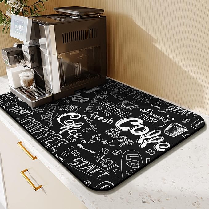 Fun Coffee Mat 23inx15in,Coffee Bar for Countertops,Absorbent Hide Stain Anti-Slip Accessories Fit Under Machine Mat,dish Drying Mats Kitchen, (DS)