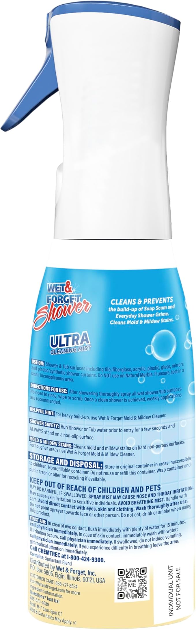 WET & FORGET Shower Ultra Cleaner Mist Vanilla Scent No-Scrub Weekly Bathroom Spray for Fiberglass, Tile, Glass, Grout & More, 1 Spray and 1 Refill, 20oz each