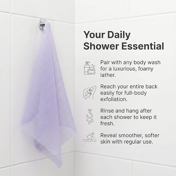 UJFQBH Authentic African Net Sponge 3 Pack, Exfoliating Body Scrubber for Gentle Daily Exfoliation, Deep Cleansing Back Scrubber for Hard to Reach Areas, Quick Drying Shower Essential Ocean Blue