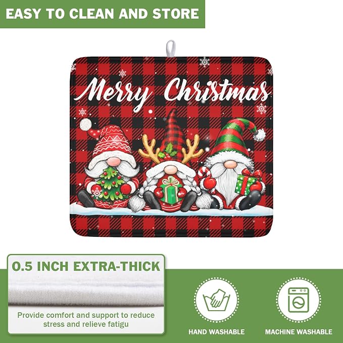 Merry Christmas Dish Drying Mat 16x18 Inch Xmas Santa Claus Winter | Polyester，Absorbent Microfiber，for Kitchen Coffee Dining Bar Decor