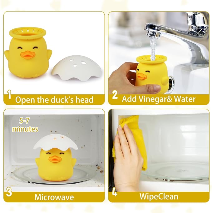 NEW Microwave Steam Cleaner, Duck Microwave Cleaner, Just Add Vinegar and Water, Cut Cleaning Time by Half, Kitchen Gifts Accessories Gadgets (Yellow)