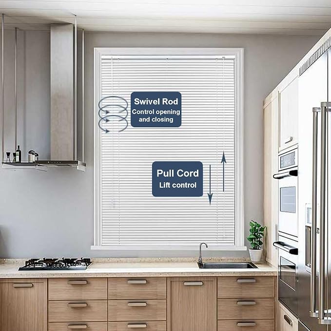 Aluminum Mini Blinds, 1" Metal Slat Venetian Blinds, 28" 32" 36" 42" 48" 56" 64" 68" Light Filtering Horizontal Window Blind & Shades, Privacy Screen, Home Office Blackout Shutters(White)
