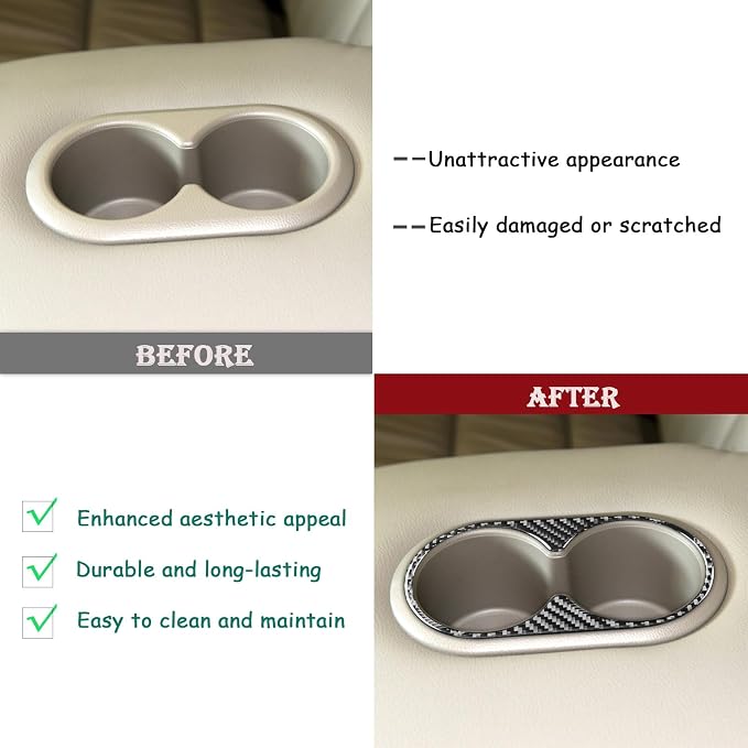 Real Carbon Fiber Trim for Honda CRV Accessories | for CR-V 2012 2013 2014 2015 2016 Rear Cup Holder Panel Frame Sticker Interior Thick Overlay Decal